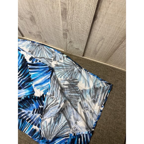 Tropic Goddess Women Large Blue Tropical Leaf Print Cruise Beach Wide-Leg Pants - Picture 3 of 7